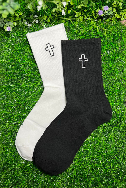 Cross Embroidered Socks